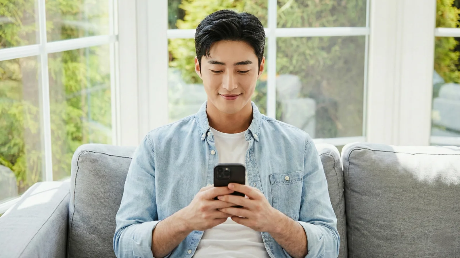 휴대폰으로 LG 결제 상태를 확인하는 이용자